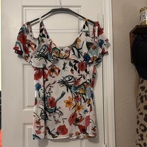 Floral Ruffle Cold Shoulder Top